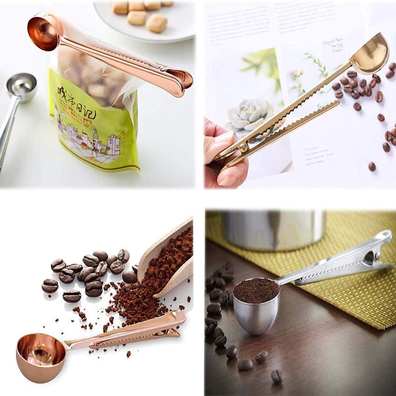 MIUVA Set of 5 Coffee Scoop Clip,2-in-1 Stainless Steel Coffee Measuring Spoon with Sealing Clips, Kitchen Craft Long Handle Spoon Bag Clip for Coffee, Milk Powder, Oatmeal, Tea,Spices -Multicolor - Image 2